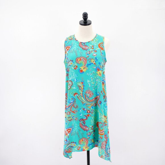 Madison Leigh 10 Teal Paisley Crew Neck Sleeveless Maxi Dress Polyester‎ - Picture 1 of 9